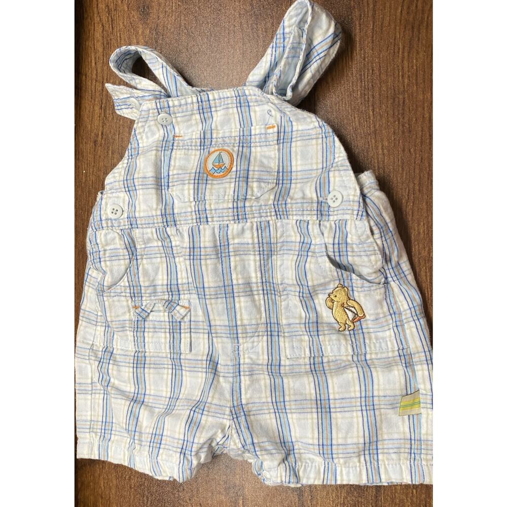 Vintage Classic Pooh short Overalls 3 Months, Blue Plaid, Disney, 100% Cotton